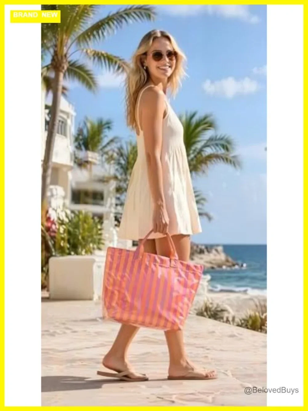 Striped PVC Tote Beach Bag Women Large Waterproof Vacation Work Duffle